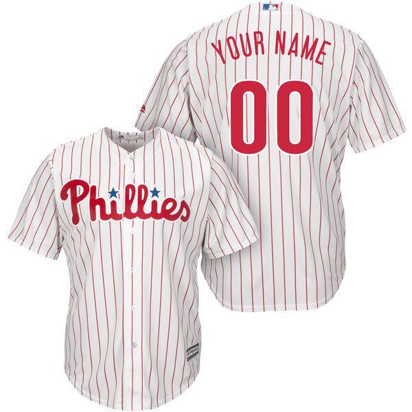 Men Philadelphia Phillies Majestic White Red Home Cool Base Custom MLB Jersey->customized mlb jersey->Custom Jersey